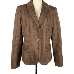 Dorothee Bis 3 Button Jacket Women 14 Career Wear Brown Herringbone Stripe